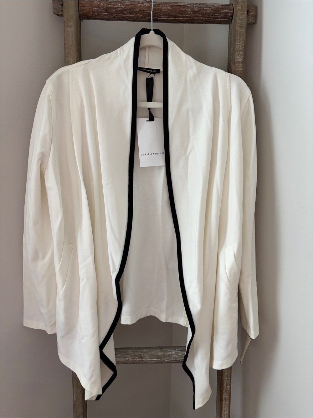 Mariella Rossetti Cream Open-Front Cardigan with Black Trim